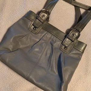 Grey leather Coach over the shoulder tote